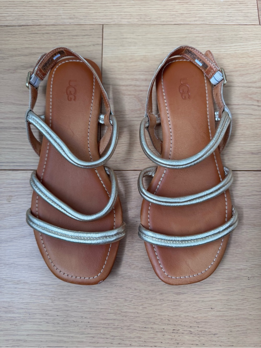UGG Women's Gold Metallic Strappy Leather Sandals